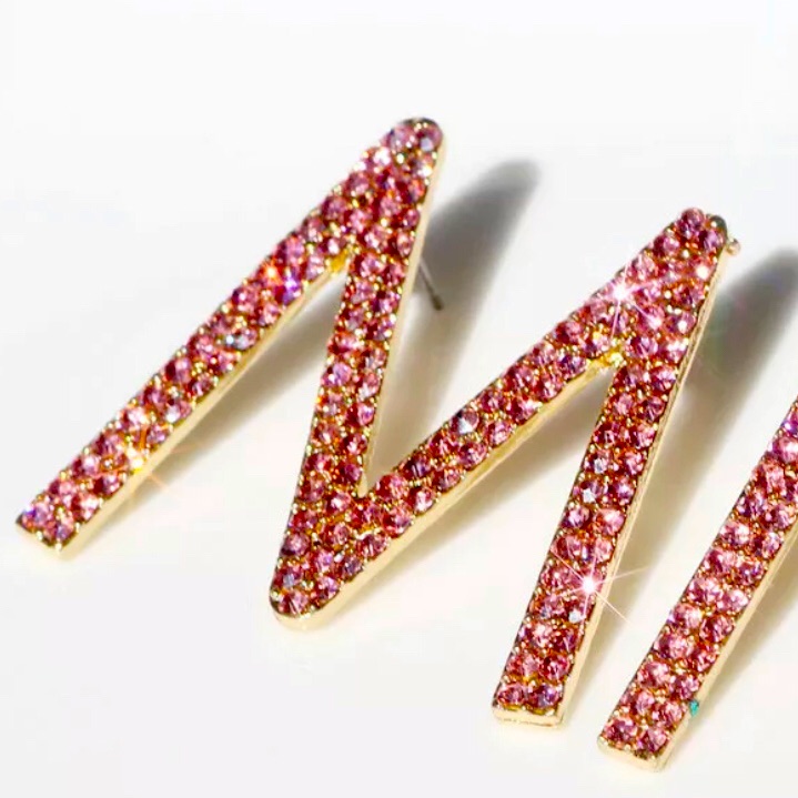 Marvelous “M” Pink Rhinestone Earrings